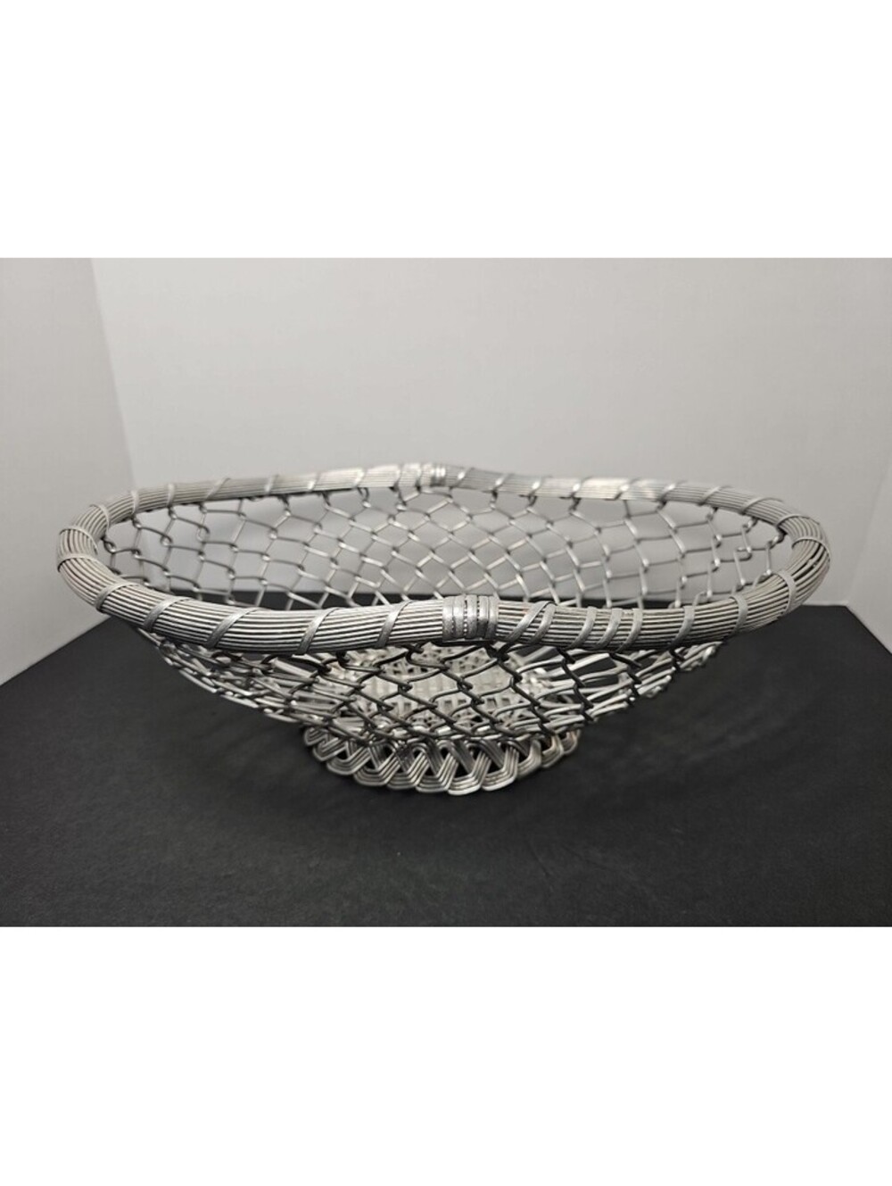 IHI Woven Wire Mesh Decorative Basket Bowl Silver Made in India